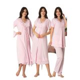 Bestin Kadın Pembe Hamile Lohusa Sabahlılı Gecelik Ve Pijama Takım 4'lü Set, M, DT8026EF-89D0018311903