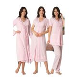 Bestin Kadın Pembe Hamile Lohusa Sabahlılı Gecelik Ve Pijama Takım 4'lü Set, M, DT8026EF-89D0018313890