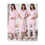 Bestin Kadın Pembe Hamile Lohusa Sabahlılı Gecelik Ve Pijama Takım 4'lü Set, S, D8026EFF-19804IGP255493