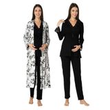 Bestin Kadın Siyah Hamile Lohusa Sabahlıklı Pijama Takımı, 2XL, DW8094EF-869DS00018310099