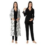 Bestin Kadın Siyah Hamile Lohusa Sabahlıklı Pijama Takımı, M, DW8094EF-869DS00018310096