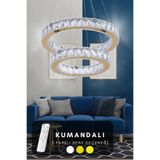 bestof tasarım Zilla 2'li Modern Gold Sarkıt Kristal Taşlı Led Kumandalı 3 Renk Avize