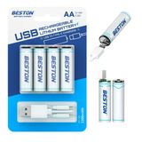 BESTON 4'lü Şarj Edilebilir AA Lityum Pil | 1.5V 500mAh 2200mWh, USB-C Şarjlı, 1000+ Döngü, Sabit Voltaj Çıkışlı, Mikrofon, Oyuncak ve Küçük Cihazlar İçin, 2AC-06