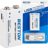 Beston 9VC-10CV 9V 1000MAH Type-C Şarj Edilebilir Li-Ion Lityum Pil ve Şarj Kablosu - Gri - 1 Adet