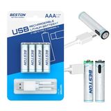 BESTON Şarj Edilebilir AAA Lityum Pil | 1.5V 400mAh 660mWh, USB-C Şarjlı, 1000+ Döngü, Sabit Voltaj Çıkışlı, Mikrofon, Oyuncak ve Küçük Cihazlar İçin, 3AC-18