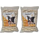Bestpet Twisted Stick White,%100 Doğal Deri Beyaz Burgu Köpek Ödül Çubuğu 350 gr (2 paketi)