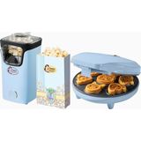 Bestron Sweet Dreams Mini Hayvan Motifli Waffle Makinesi ve Turbo Mısır Patlatma Makinesi - Mavi