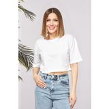 BESTTRENDY Kadın Beyaz Oversize Crop T-shirt