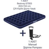 Bestway 67003 203X152 cm Lacivert Çift Kişilik Şişme Yatak Pompalı Standart Kullanıcı İçin