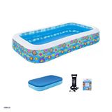 Bestway Çiçek Desenli Şişme Aile Havuzu 305X183x56 Cm + El Pompası + Üst Kapama Örtüsü 54121 Bw626