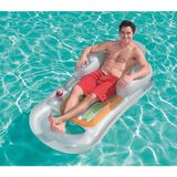 Bestway Lux Şişme Bardaklı Dinlenme Şezlongu - Lux Koltuklu Deniz Yatağı - Delux Lounge Deniz Yatağı - Şişme Cool Havuz Şezlongu - Deniz Şezlongu 161X84 Cm. - Gri - Bardaklı / 161 x 84 cm