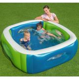 Bestway Şişme Çocuk Havuzu Mavi Yeşil Şeffaf Pencereli Kare 168x168x56 cm Dayanıklı Vinil Malzeme