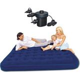 Bestway Üç Kişilik Şişme Yatak Koyu Mavi Kadife Yüzeyli 203x183x22 cm Çakmaklık Otomatik Pompa ile BW110