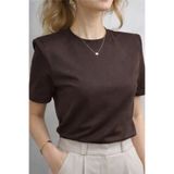 BESTYSO Kadın Vatkalı Bisiklet Yaka Viskon Kumaş T-Shirt