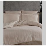 Besyamihome Premium Serisi Pamuk Saten Çizgili Çift Kişilik Nevresim Takımı - 200 x 210 cm - Açık Bej