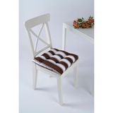 Beta Kahve Beyaz Pofidik Sandalye Minderi Bağcıklı 40x40cm - 40 x 40 cm - Kahverengi - Beyaz