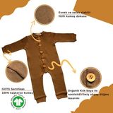 Beta Kids Unisex Kız ve Erkek Bebek Tulum, Düz Renkli Ahşap Düğme Tasarımlı Organik Bebek Tulumu - 3 - 6 Ay - Kahverengi