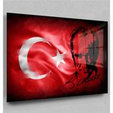 Beta Moda Hub Atatürk Cam Tablo - Türk Bayrağı Cam Tablo - Atatürk Tablo - Türk Bayrağı Tablo- Cam Duvar Dekor