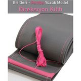 Beta Moda Hub Audi A6 Gri Deri Pembe Yüzüklü Dikişli Direksiyon Kılıfı