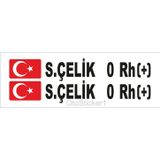 Beta Moda Hub Bayraklı Ad Soyad Kan Grubu Oto Sticker 16*2 Cm