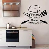 Beta Moda Hub Benim Mutfağım Benim Kurallarım Yazılı Aşçı Şapkası Silüeti Mutfak Dekoratif Duvar Sticker 60X70 Cm