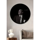 Beta Moda Hub Çerçeve Görünümlü Mustafa Kemal Atatürk İmza Detaylı Siyah Beyaz Görünümlü Ahşap Tablo Yuvarlak