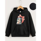 Beta Moda Hub Çocuk Kapüşonlu Tatlı Kedi Baskılı Sweatshirt - Siyah