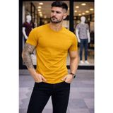 Beta Moda Hub Erkek Bisiklet Yaka Slim Fit dar kesim Likralı Tişört - Limon