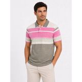 Beta Moda Hub Erkek Flamlı Penye Çizgili Polo Yaka Tişört Kısa Kol Yazlık T-Shirt - Gri