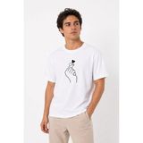 Beta Moda Hub Erkek Kore Parmak Kalp Aşk Temalı Minimal Baskılı Tişört Yazlık Kısa Kol T-Shirt - Beyaz - 2XL
