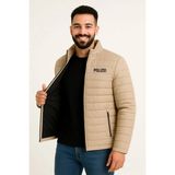 Beta Moda Hub Erkek Mikro Su Itici Kapitone Baskılı Astarlı Fermuarlı Bomber Mont - Bej