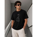Beta Moda Hub Erkek Minimal Gitar Baskılı Tişört T-Shirt Yazlık Kısa Kol Bisiklet Yaka T-Shirt - Siyah - XL