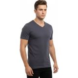 Beta Moda Hub Erkek T-Shirt V Yaka Slim Fit dar kesim Likralı Tişört Günlük Basic Body - Füme