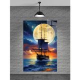 Beta Moda Hub Gemi Ve Büyük Ay Cam Tablo Ev Dekorasyon Balkon Dekorasyonu Dekoratif Duvar Tablo Mutfak Tablo