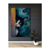 Beta Moda Hub Gizemli Kedi Sulu Boya Görünümlü Modern Sanat Ahşap Dekoratif Ev Antre Salon Ofis Mutfak Tablo