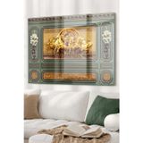 Beta Moda Hub Gold Detaylı At Heykelleri Ve Çiçek | Hayvan Temalı Cam Tablo | 50X70 Cm