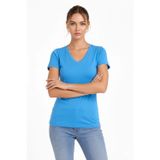 Beta Moda Hub Kadın V Yaka Slim Fit Likralı Tişört - Açık Mavi