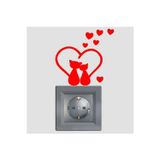 Beta Moda Hub Kuyrukları Kalp Olmuş Kırmızı Kalpli Kedicikler Priz Sticker Etiket Kırmızı 2 Adet 88X91 Mm