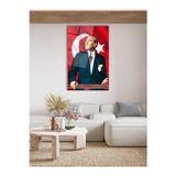 Beta Moda Hub Mustafa Kemal Atatürk Ve Türk Bayrağı Dikey Cam Tablo Modern Ev Ofis Salon Hediyelik Büyük Tablo