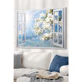 Beta Moda Hub Pencere Ve Beyaz Çiçekler | Manzara Temalı Cam Tablo | 50X70 Cm