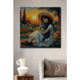 Beta Moda Hub Van Gogh Tarzı Kedi Ve Kız Ahşap Dekoratif Ev Antre Salon Ofis Mutfak Yatak Odası Tablo
