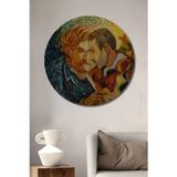 Beta Moda Hub Van Gogh Ve Gauguin İkili Portre Yağlı Boya Görünümlü Ahşap Dekoratif Tablo Yuvarlak Duvar Tablosu