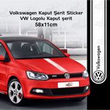 Beta Moda Hub Volkswagen İçin Uyumlu Aksesuar Oto Kaput Şerit Sticker Vw Logolu Beyaz 58*11 Cm