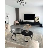 Beta Monza Modern Tasarımlı Orta Sehpa Siyah Cam Üst Yüzey ile 2 Parça Oval 85 cm Derinlik