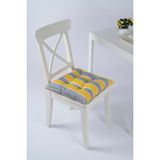 Beta Sarı Gri Pofidik Sandalye Minderi Bağcıklı 40x40cm - 40 x 40 cm - Sarı - Açık Gri