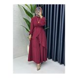 BETES Kadın Tesettür Bordo Krep Kumaş Hanzade Model Pantolon Tunik Takım