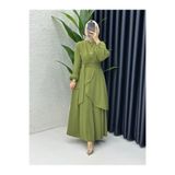 BETES Kadın Tesettür Haki Krep Kumaş Hanzade Model Pantolon Tunik Takım