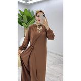 BETES Kadın Tesettür Krep Kumaş Ahum Model Ikili Takım Pantolon Tunik - Kahverengi - 48 - 50