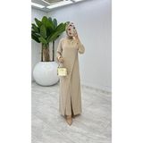 BETES Kadın Tesettür Krep Kumaş Ahum Model Ikili Takım Pantolon Tunik - Taş Rengi - 48 - 50