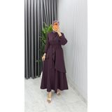 BETES Kadın Tesettür Mürdüm Krep Kumaş Hanzade Model Pantolon Tunik Takım